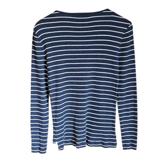 Ralph Lauren Striped Long Sleeve Preppy Top Navy White Women's Medium - Picture 6 of 6